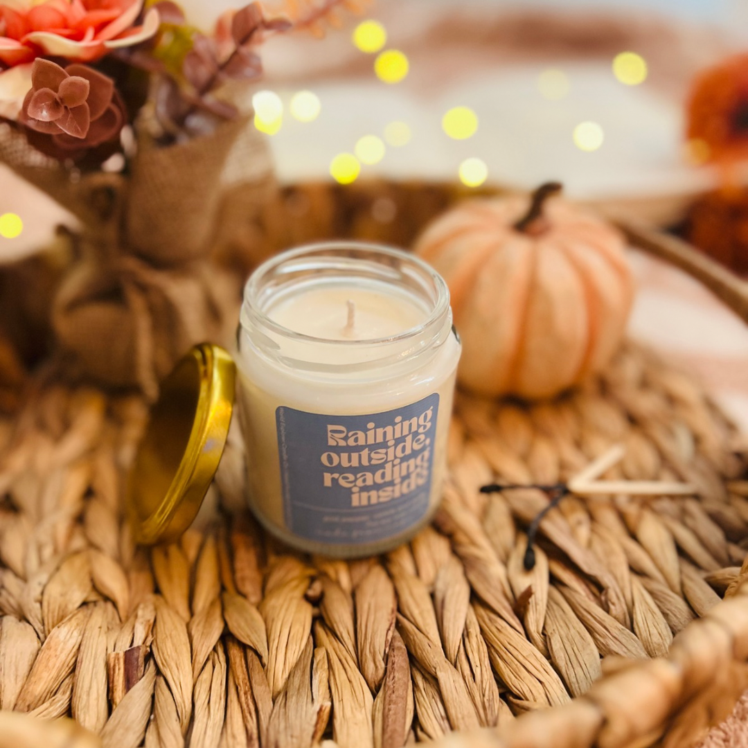 Raining Outside Reading Inside Candle